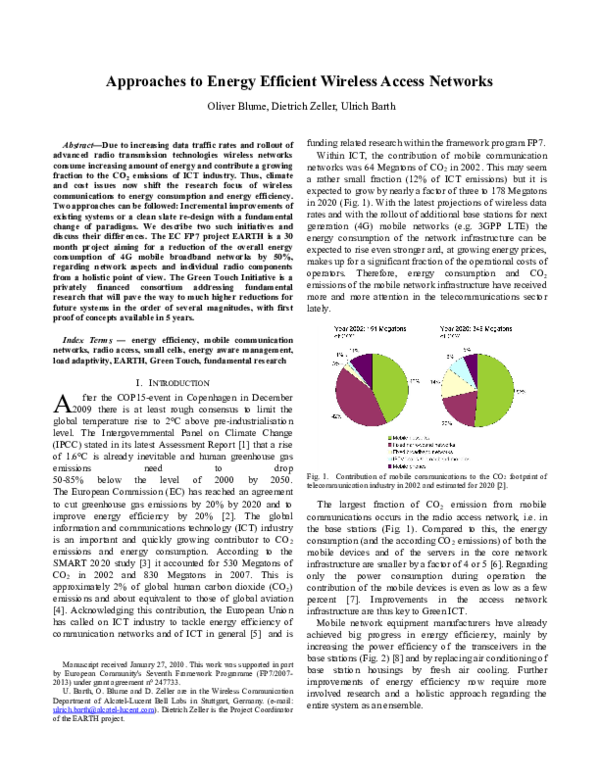 (PDF) Approaches to energy efficient wireless access networks