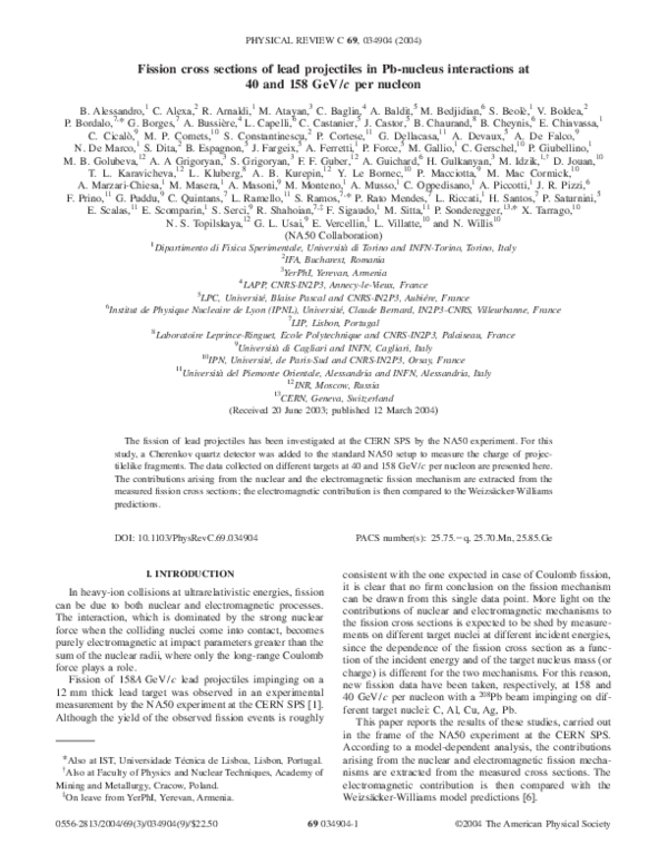 (PDF) Fission cross sections of lead projectiles in Pb-nucleus ...