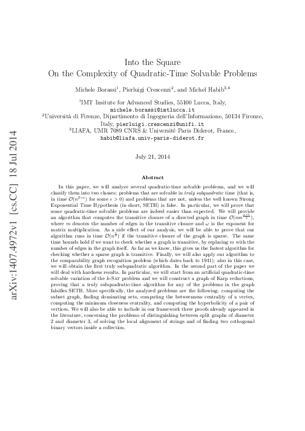 (PDF) Into the Square - On the Complexity of Quadratic-Time Solvable ...