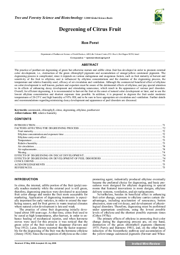 Degreening of Citrus Fruit Ron Porat and Global Science Books