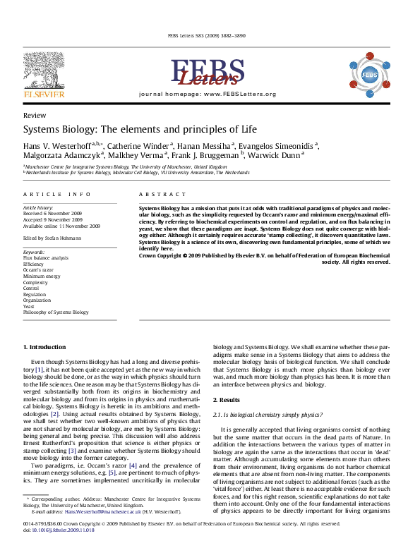 (PDF) Systems Biology: The elements and principles of Life