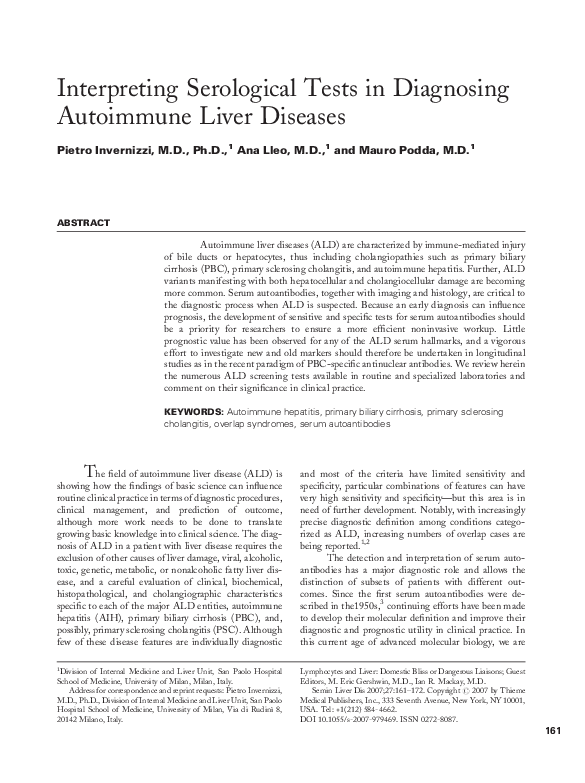 (PDF) Interpreting Serological Tests in Diagnosing Autoimmune Liver