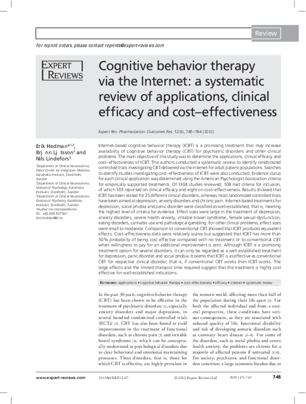 (PDF) Cognitive behavior therapy via the Internet: a systematic review ...