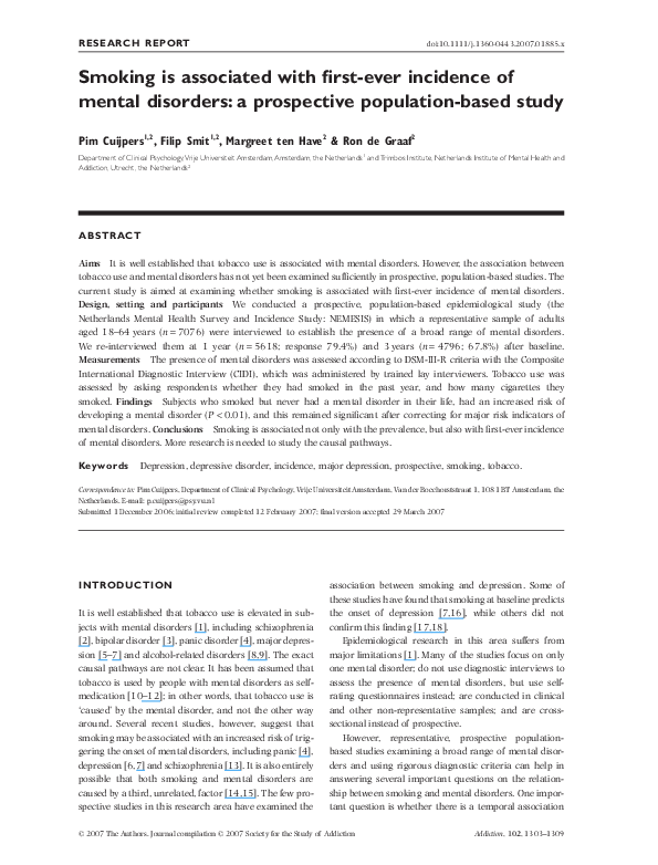 (PDF) Smoking is associated with firstever incidence of mental