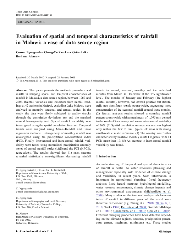 (PDF) Evaluation of spatial and temporal characteristics of rainfall in ...