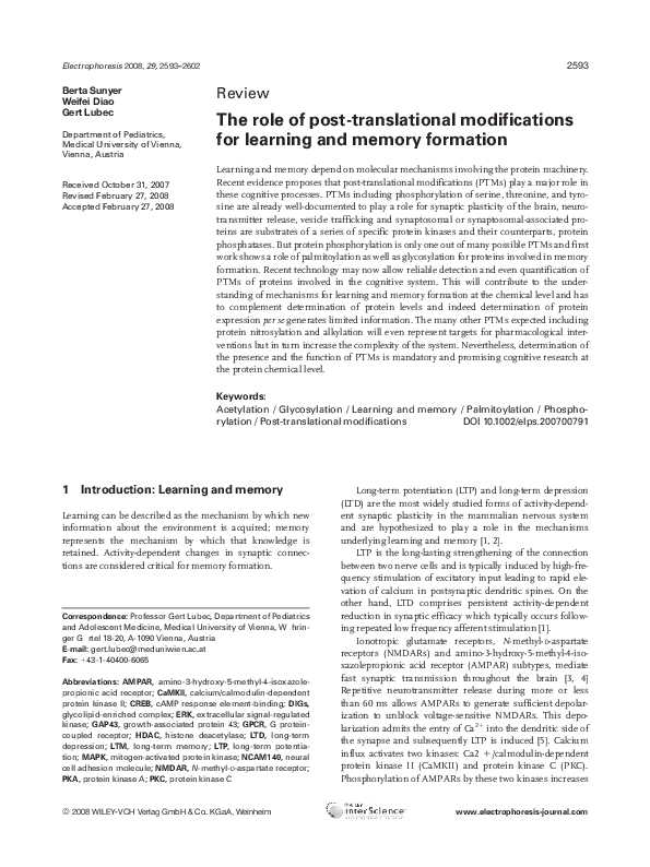 (PDF) The role of post‐translational modifications for learning and ...