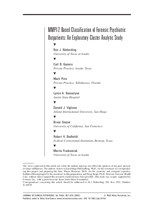 (PDF) MMPI-2 based classification of forensic psychiatric outpatients ...