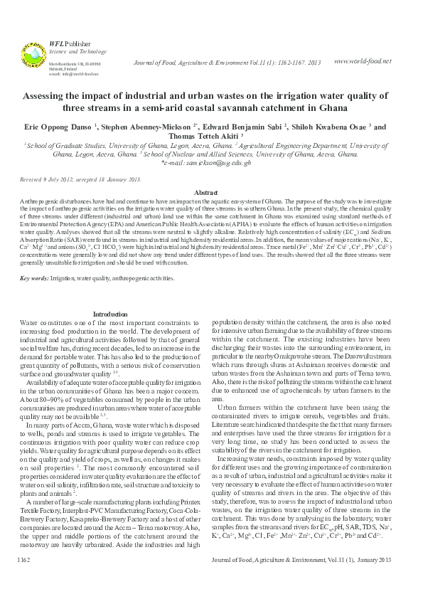 (PDF) Assessing the impact of industrial and urban wastes on the ...