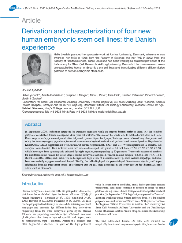 (PDF) Derivation and characterization of four new human embryonic stem ...