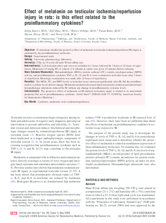 (PDF) Effect of melatonin on testicular ischemia/reperfusion injury in ...