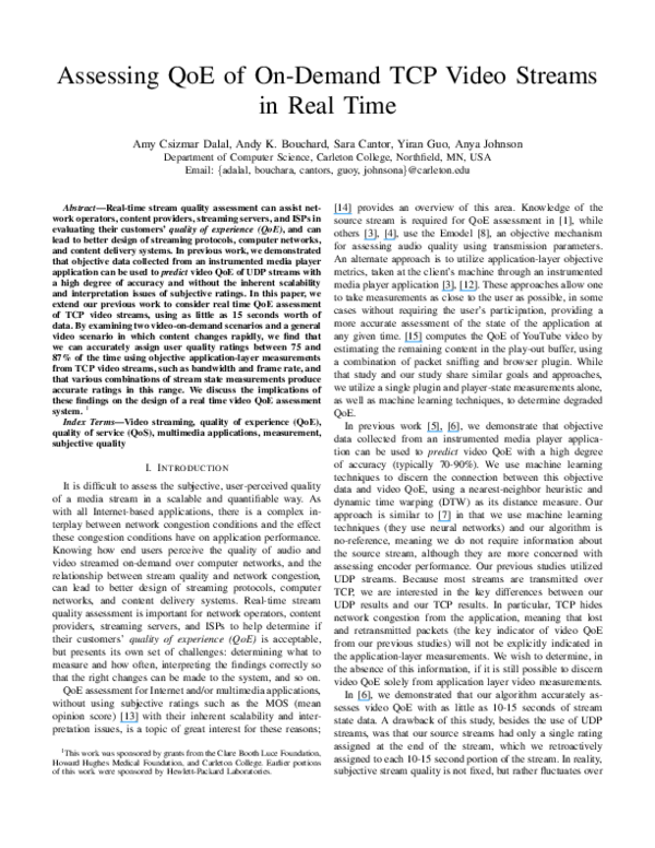 (PDF) Assessing QoE of on-demand TCP video streams in real time