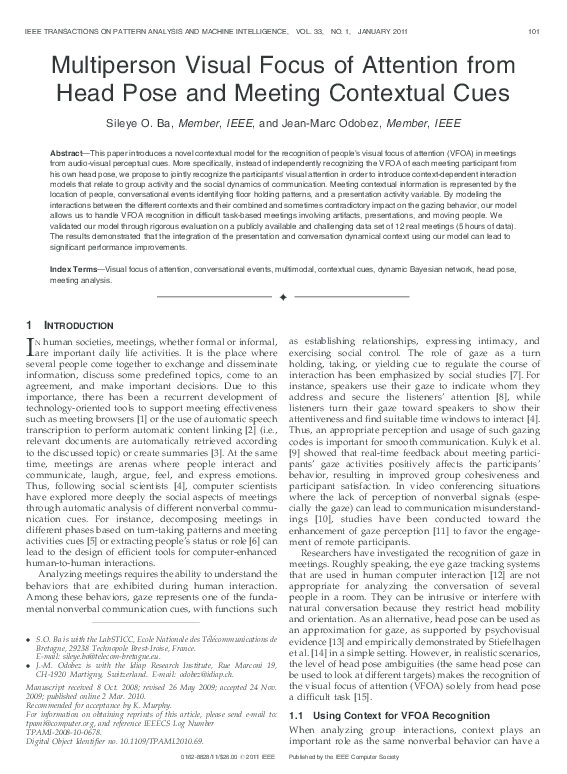 (PDF) Multiperson Visual Focus of Attention from Head Pose and Meeting ...