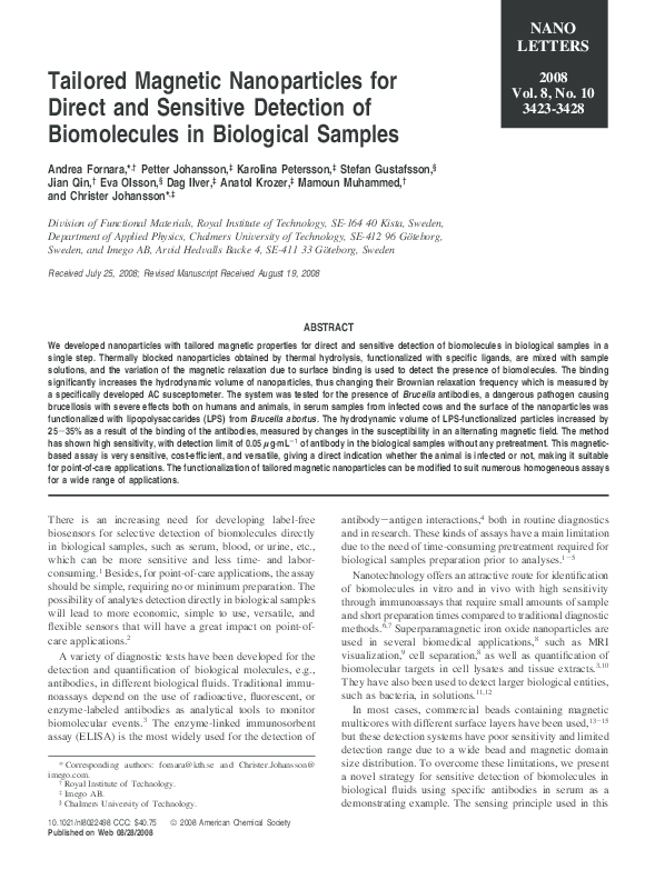 (PDF) Tailored Magnetic Nanoparticles for Direct and Sensitive ...
