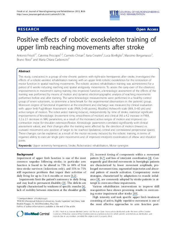 (PDF) Positive effects of robotic exoskeleton training of upper limb ...