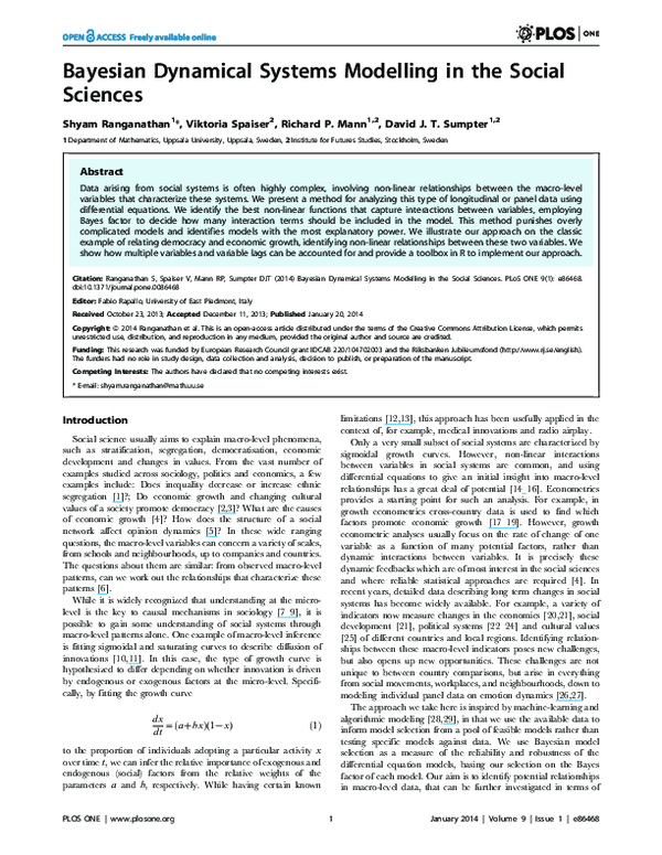 (PDF) Bayesian Dynamical Systems Modelling in the Social Sciences