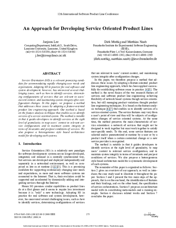 (PDF) An Approach for Developing Service Oriented Product Lines