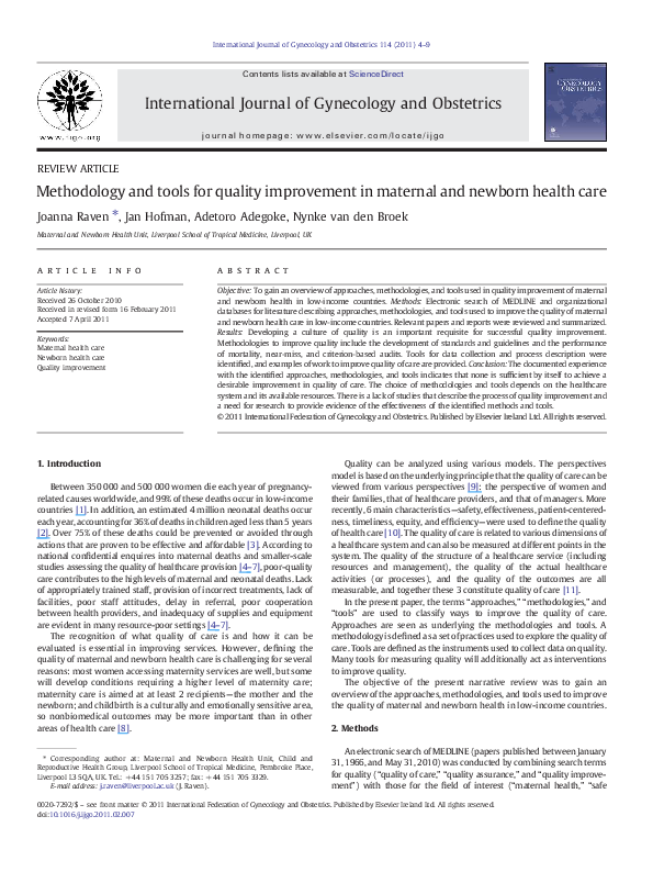 (PDF) Methodology and tools for quality improvement in maternal and ...