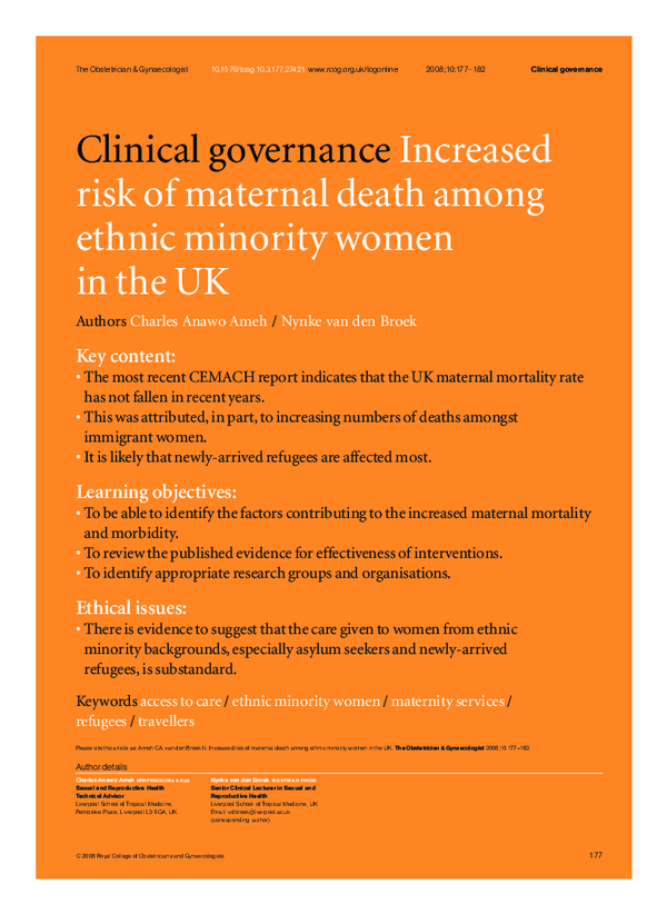 (PDF) Increased risk of maternal death among ethnic minority women in ...