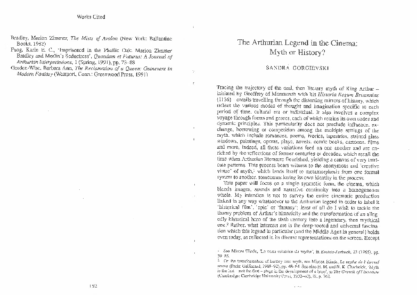 The Arthurian Legend in the Cinema : Myth or History ?