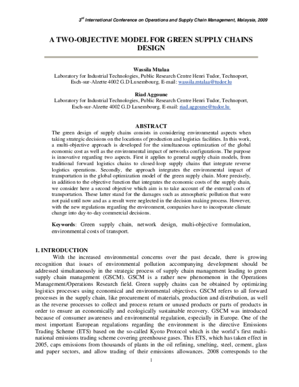 (PDF) A Two-Objective Model for Green Supply Chains Design