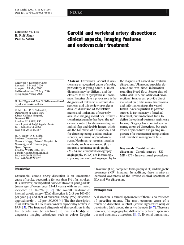 (PDF) Carotid and vertebral artery dissections: clinical aspects ...