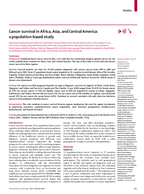 (PDF) Cancer survival in Africa, Asia, and Central America: a ...
