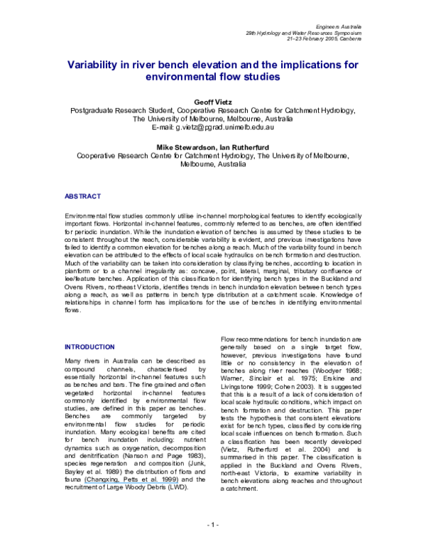 (PDF) Variability in river bench elevation and the implications for ...