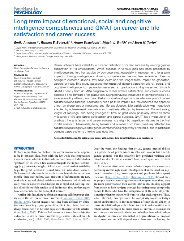 (PDF) Long term impact of emotional, social and cognitive intelligence ...