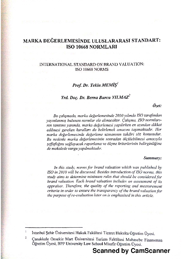 (PDF) Marka Değerlemesinde Uluslararası Standart ISO 10668 Normaları (International Standard on