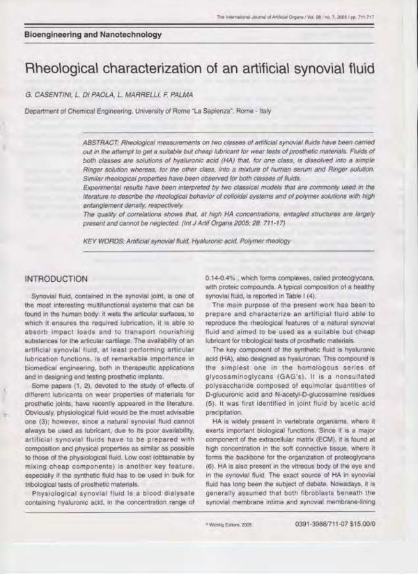 (PDF) Rheological characterization of an artificial synovial fluid
