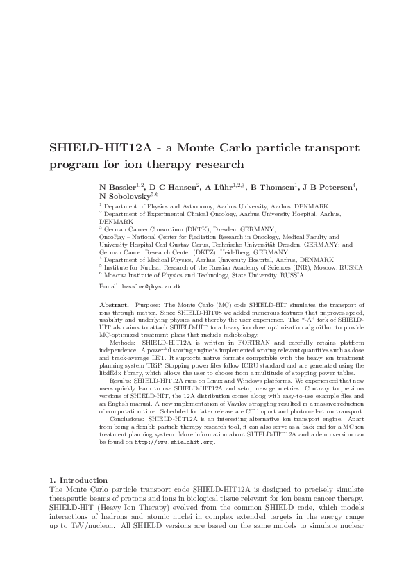 Pdf Shield Hit12a A Monte Carlo Particle Transport Program For Ion Therapy Research Armin Luhr Niels Bassler And Jorgen Petersen Academia Edu