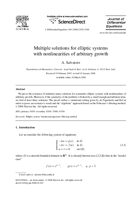 (PDF) Multiple solutions for elliptic systems with nonlinearities of ...