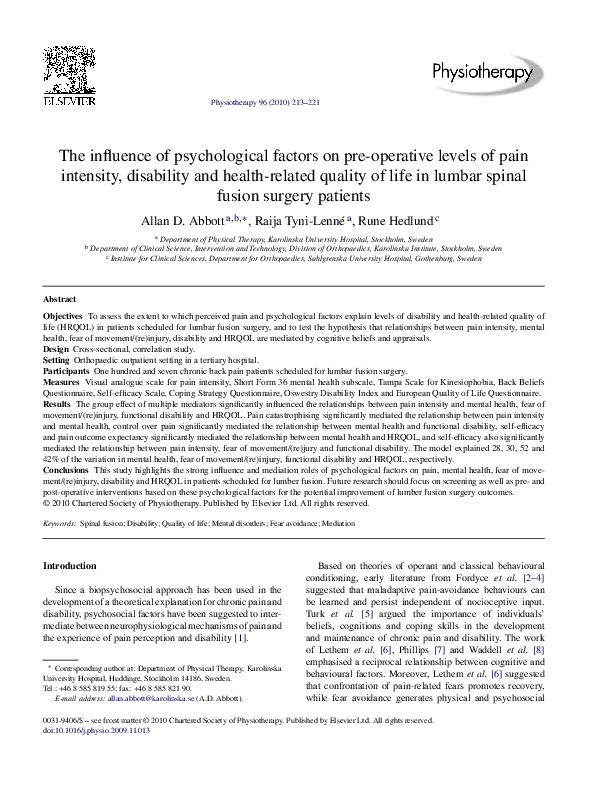 (PDF) The influence of psychological factors on preoperative levels of pain intensity