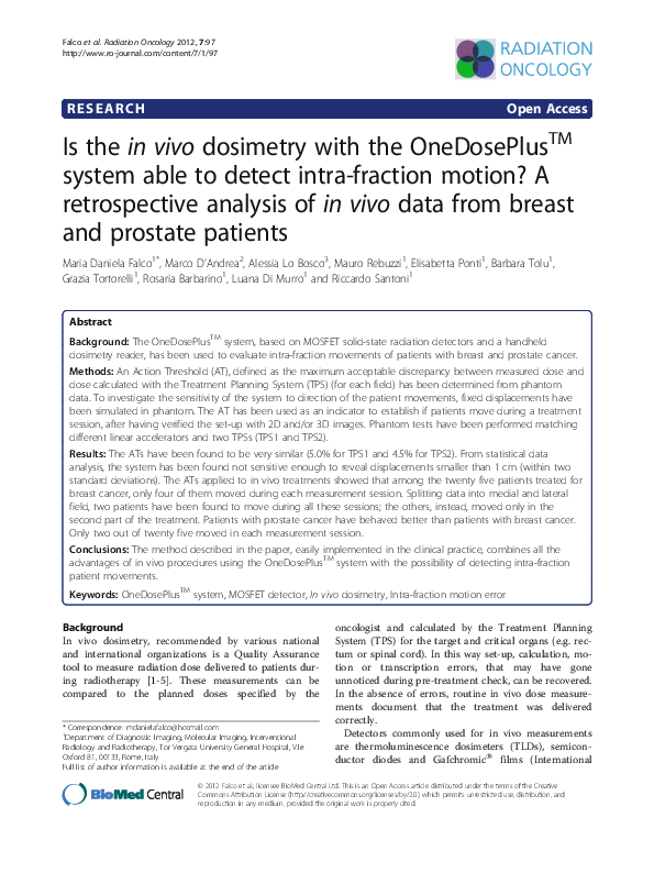 (PDF) Is the in vivo dosimetry with the OneDosePlusTM system able to ...
