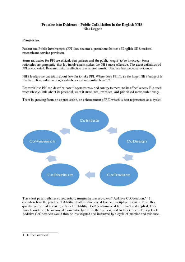 (DOC) Practice into Evidence - Public Co-Initiation in the English NHS
