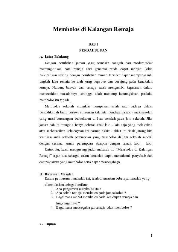 Doc Membolos Di Kalangan Remaja Anas Sofyan Academia Edu