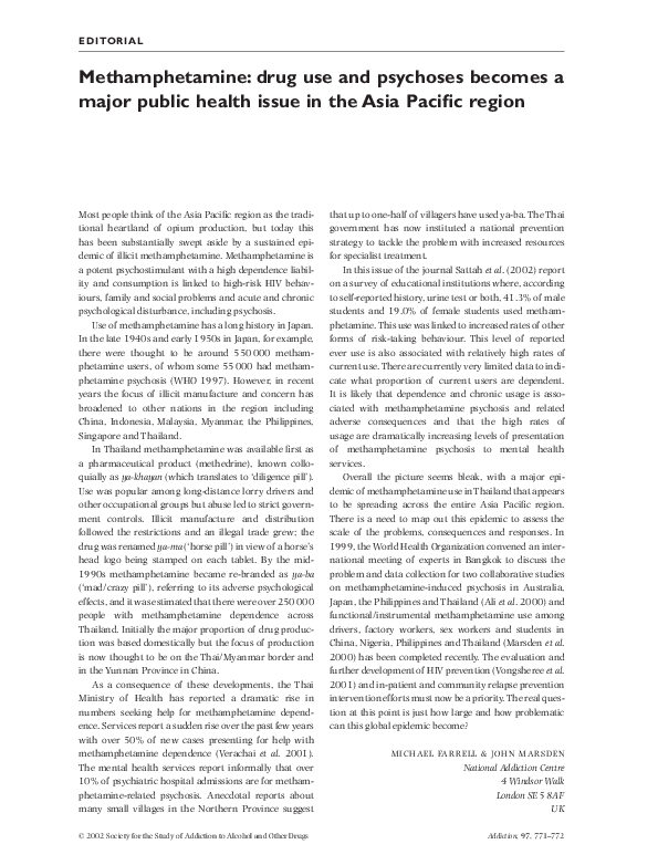 (PDF) Methamphetamine: drug use and psychoses becomes a major public ...