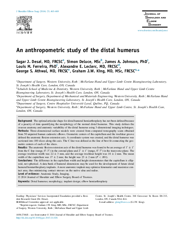 (PDF) An anthropometric study of the distal humerus