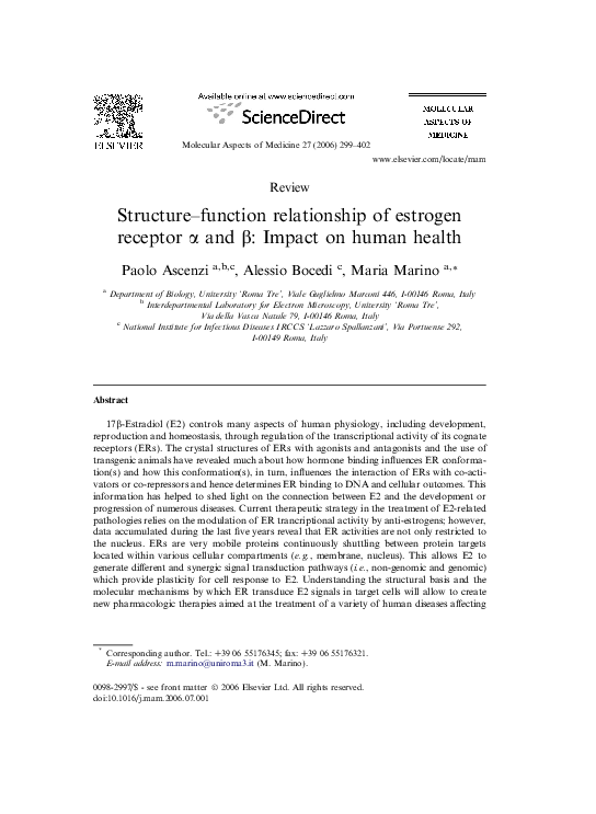 (PDF) Structure–function relationship of estrogen receptor α and β ...