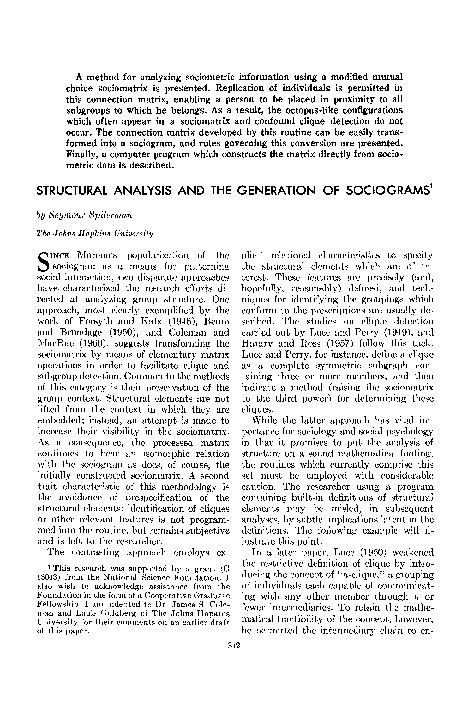 (PDF) Structural analysis and the generation of sociograms