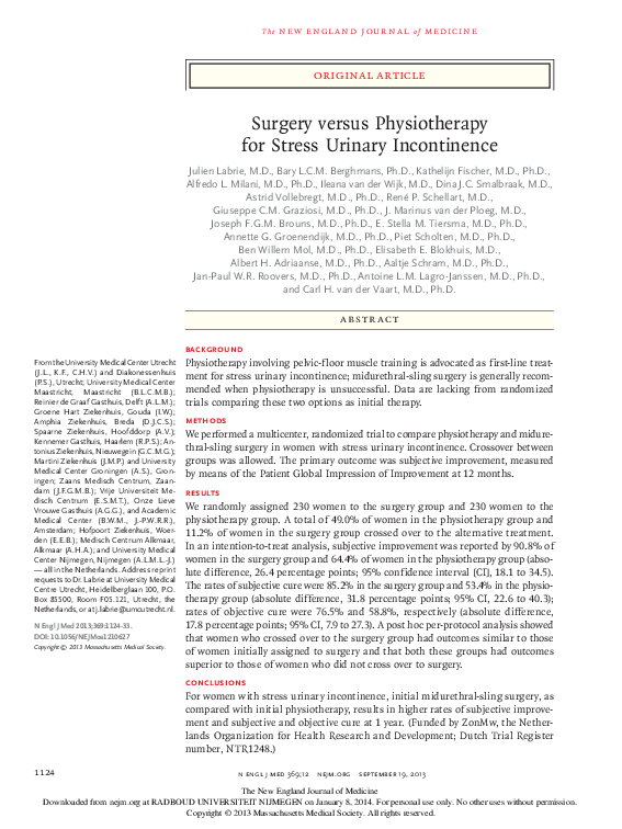 (PDF) Surgery versus Physiotherapy for Stress Urinary Incontinence