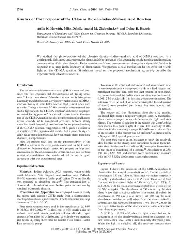 (PDF) of Photoresponse of the Chlorine DioxideIodineMalonic Acid Reaction Milos