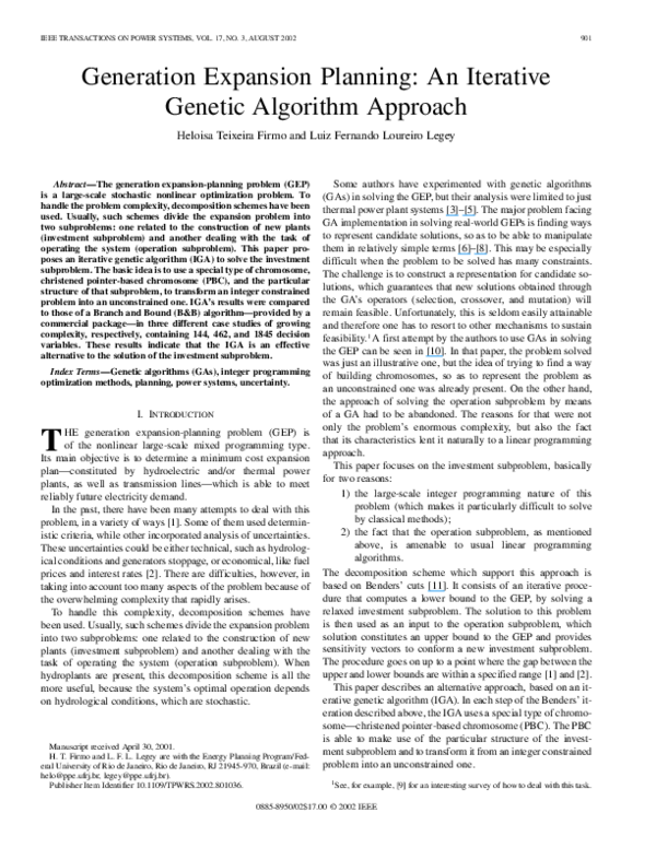 (PDF) Generation expansion planning: an iterative genetic algorithm ...