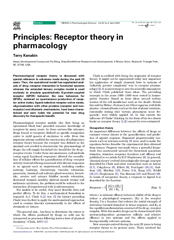 (PDF) Principles Receptor theory in pharmacology