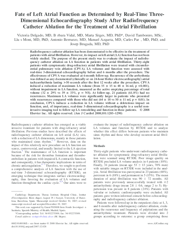 (PDF) Fate of Left Atrial Function as Determined by Real-Time Three ...