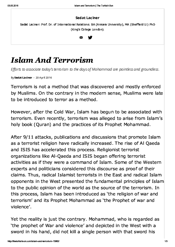 Essay on islam and terrorism