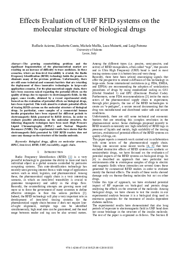 (PDF) Effects Evaluation of UHF RFID systems on the molecular structure