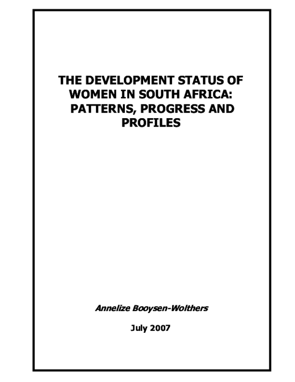 (PDF) The development status of women in South Africa: Patterns and ...