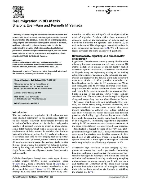 (PDF) Cell migration in 3D matrix