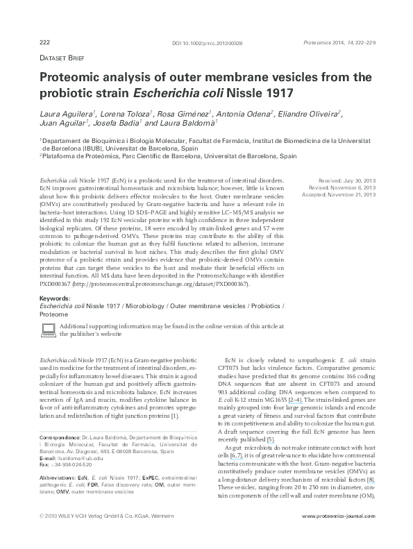 (PDF) Proteomic analysis of outer membrane vesicles derived from ...